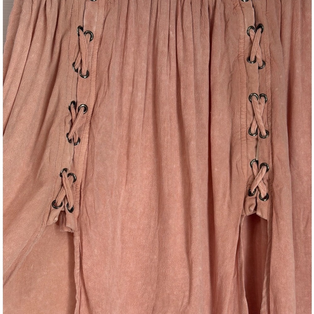 Vintage Havana Boho Lace Up Mini Skirt Womens Size S Pink Slit Gauze Festival - Picture 4 of 11